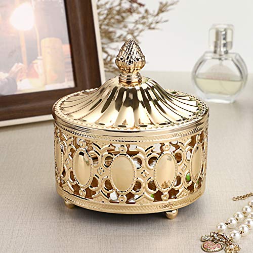 Hipiwe Hollow Out Metal Jewelry Box With Lid - Gold Mirrored Jewelry Trinket Organizer Ring Earrings Necklace Home Decor Storage Box, Chest Keepsake Gift Box For Women Girls #TOP4