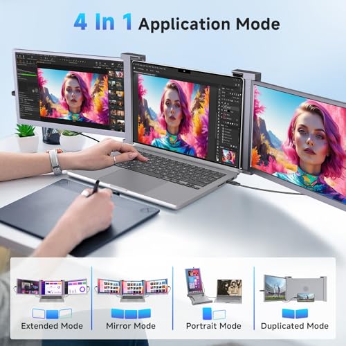 Image of Triple Laptop Monitor Extender, 14 inch 1080P IPS Portable Screen Monitor for 14 inch-17.3 inch Laptop, Plug & Play Screen Extender with USB-C /HDMI for Mac /Windows /Chrome /Android, Gray