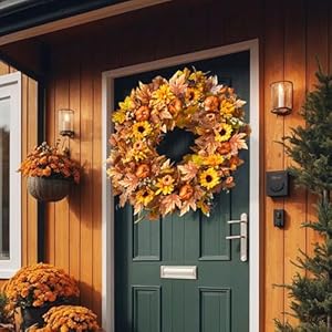 Uieke 28 Inch Fall Wreath for Front Door Outside Large Artificial Autumn Wreath with Orange Sunflowers Maple Leaves Pumpkins Fall Decoration for Home Farmhouse Door Wreath for Harvest Thanksgiving Uieke 28 Inch Fall Wreath for Front Door Outside Large Artificial Autumn Wreath with Orange Sunflowers Maple Leaves Pumpkins Fall Decoration for Home Farmhouse Door Wreath for Harvest Thanksgiving