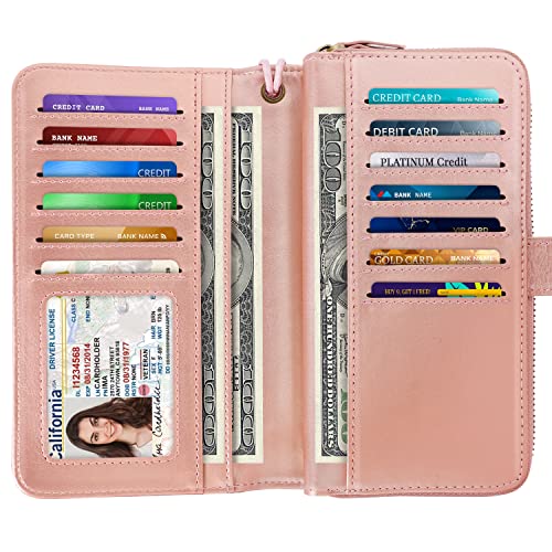 Coco Rossi Wallets For Women Multi Card Holder Wallet Clutch Wallet Card Holder Organizer Ladies Purse With Wrist Strap Purse,Rose Gold Glitter #TOP1