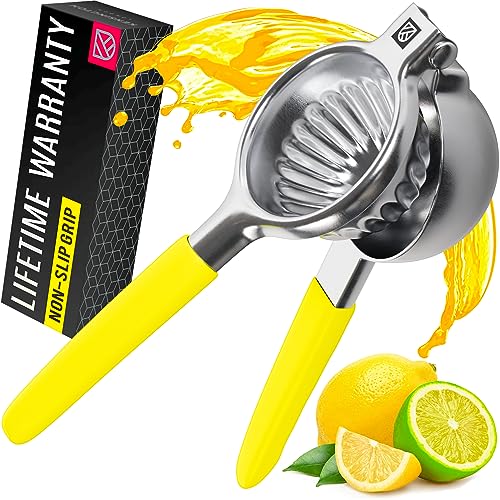 Stainless Steel Lemon Squeezer Press - No Seeds, Pro-Grade, Effortlessly Get Every Drop - Manual Non-Slip Grip Design - Lemon Lime Squeezer, Orange, and Citrus Fruit Hand Held Lemon Juicer Squeezer Stainless Steel Lemon Squeezer Press - No Seeds, Pro-Grade, Effortlessly Get Every Drop - Manual Non-Slip Grip Design - Lemon Lime Squeezer, Orange, and Citrus Fruit Hand Held Lemon Juicer Squeezer