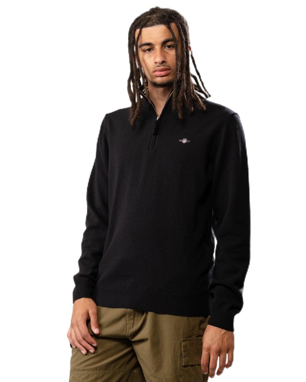 Gant Men's Black Superfine Lambswool Half Zip Cardigan - 5 - 5 - Xl