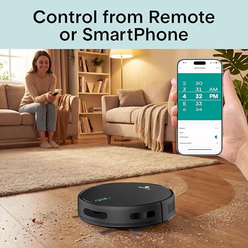 Image of SereneLife Automatic Robot Vacuum Cleaner and Mop Combo, Pro Edition with Upgraded Battery, Extreme Suction, Internal Water Tank - Smart App Control, Ideal for Pet Hair, Carpet and Hard Floors, Black