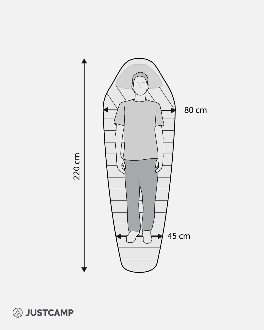 Justcamp Melvin Light Schlafsack - Erwachsene/Kinder (bis 200cm) - 3 Jahreszeiten (9-25 °C) - Sommerschlafsack für Camping, Reisen, Outdoor - Packmaß 25x18x18 cm - Gewicht 935g