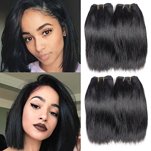 Alica 4 bundles 200g Human Hair Weave Brazilian Virgin Hair Straight Human Hair weave Extension 100% Unprocessed Human Hair (8 inch Straight 4 bundles, Natural Color)…
