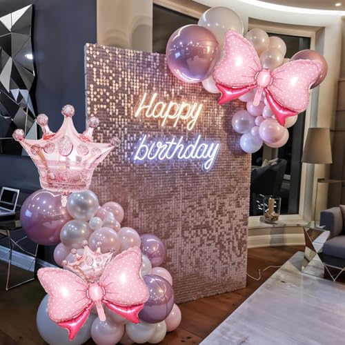 Image of 10pcs Rose Gold Crown Balloons And Light Pink Bow Balloon, Light Pink Bows Balloons, Large Rose Gold Crown Foil Balloon With Two Sizes For Birthday Baby Shower Theme Party Wedding Decor