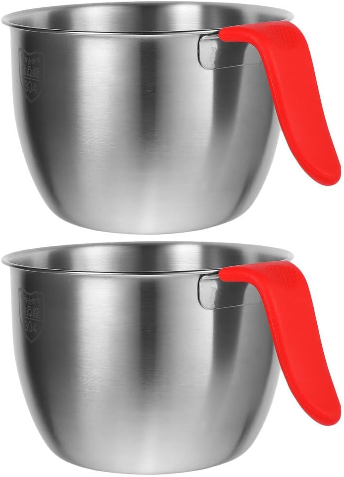 DECHOUS 2pcs Unbreakable Mixing Bowl: Stainless Steel Deep Rim Basin with Handle - Wide Mouth Kitchen Prep Dish for Dough Kneading Vegetable Washing