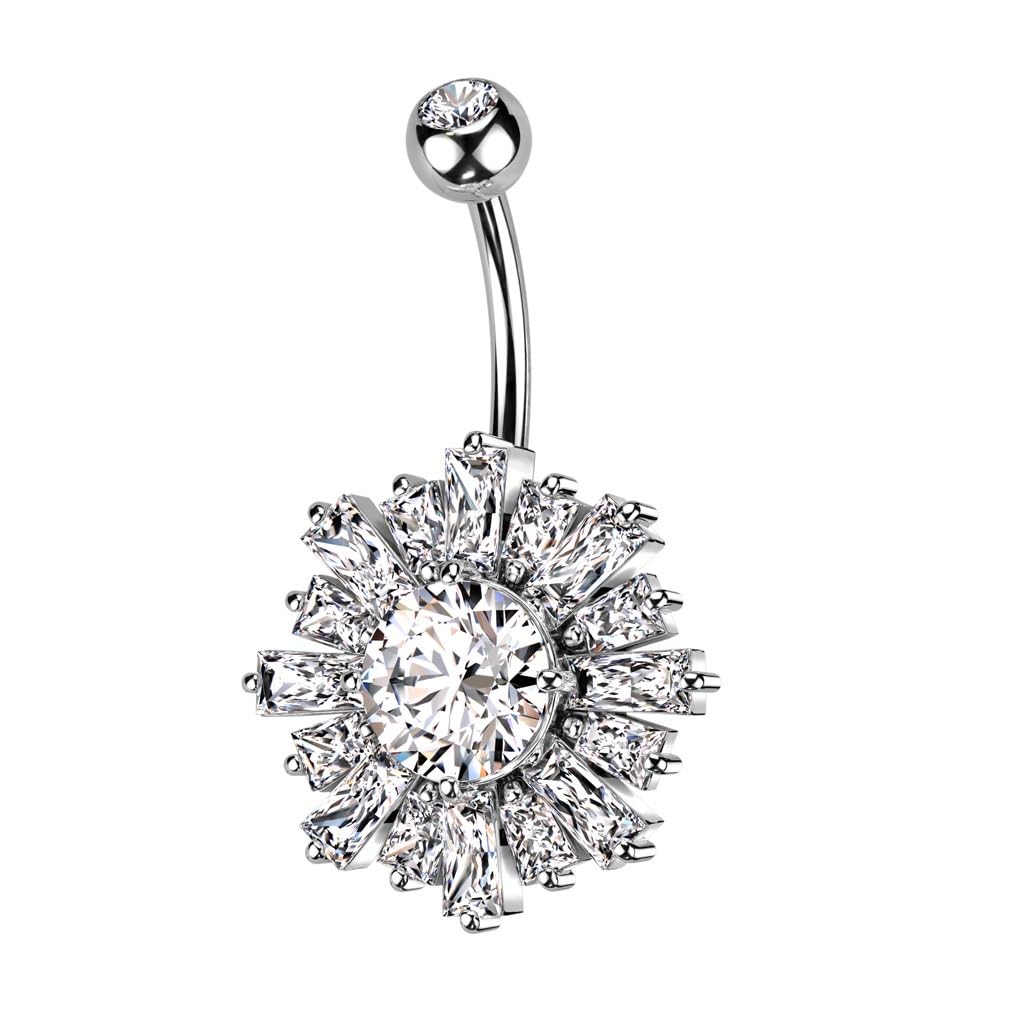 beyoutifulthings Piercing para ombligo Baguette Circonita Sol Plata Oro Oro Rosa Clear Piercing de ombligo Acero Quirúrgico Bananabell Longitud de la barra 10 mm