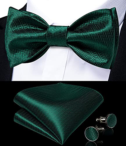 Image of DiBanGu Men Bow Tie Paisley Striped Self-Bow Tie for Men and Silk Woven Bowtie Pocket Square Cufflinks Wedding Party
