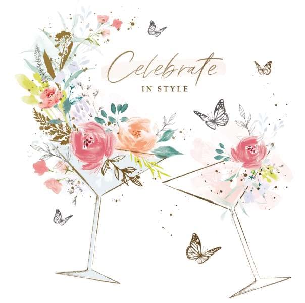 Biglietto Di Compleanno Noel Tatt – Design Tè E Champagne Con Foglia Oro – 160x160 Mm - 3
