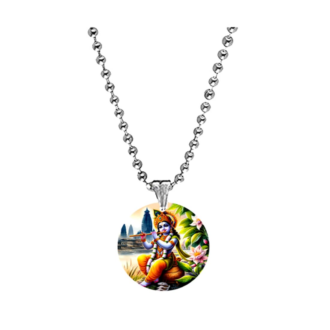 abhiora fashion Lord Krishna Playing Flute Bead Chain Acrylic Religious Pendant for Men Women, Spiritual with Durable Lightweight Design for Daily Wear-picture-7