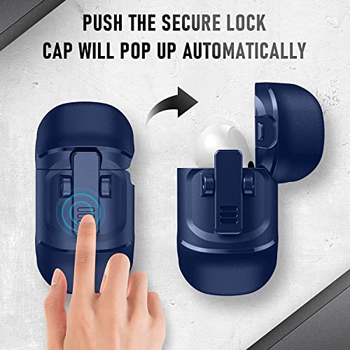 Image of Printme for AirPods Pro 2nd Generation Case 2022, Carbon Fiber Secure Lock Clip Full Body Shockproof Hard Shell Protective Case Cover with Keychain for Apple AirPod Pro 2 (Blue)