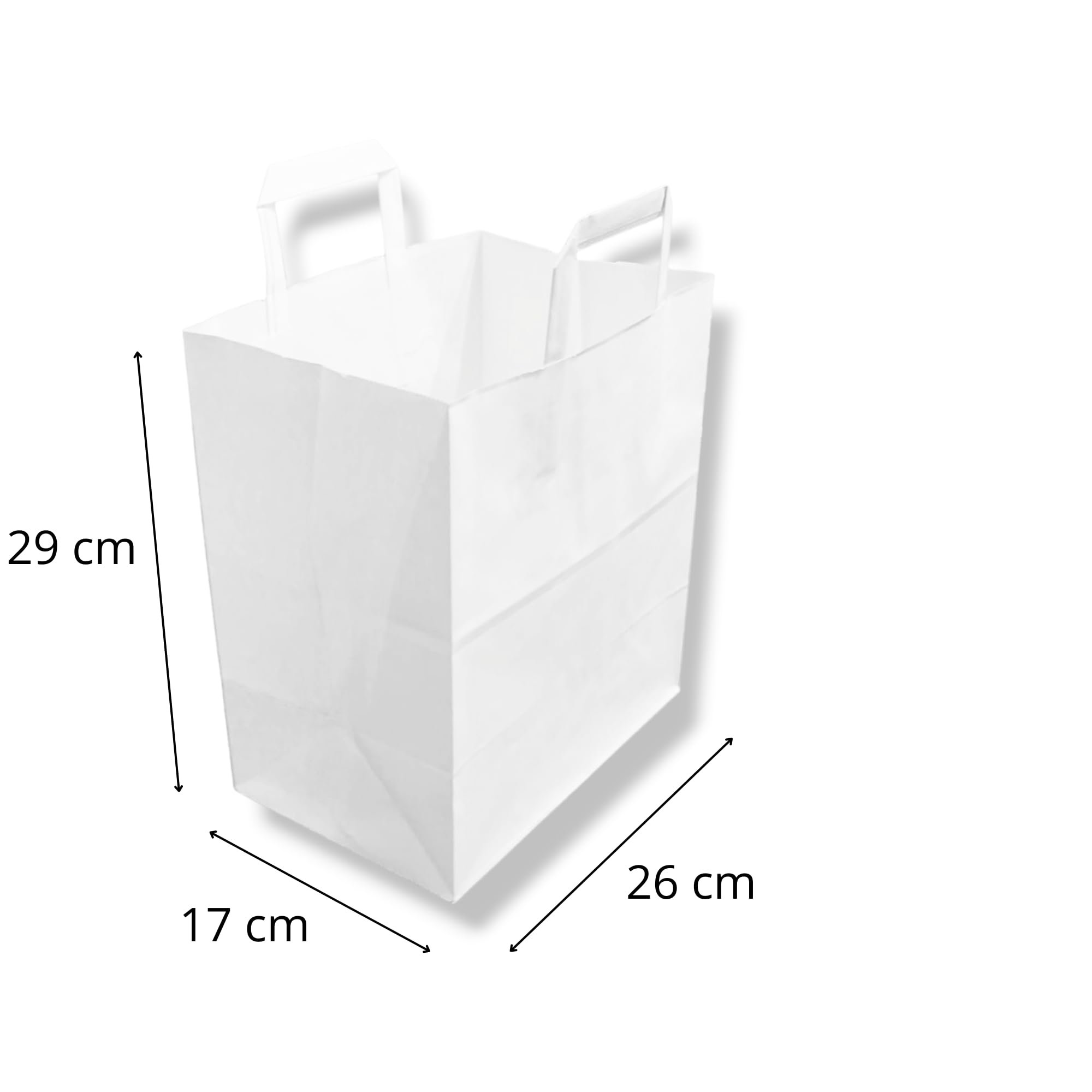250 Sacs Kraft en Papier Blanc 26+17x29 cm avec Anses Plates - Sac Cabas et Sacs de Courses Polyvalents