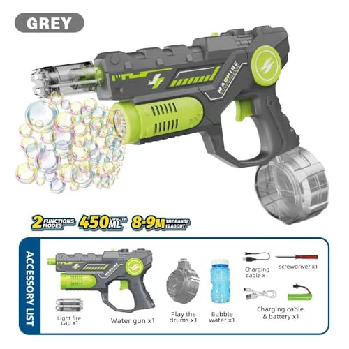 Image of Cable World 2 in 1 Gun Toy, Buuble Gun + Water Spray Gun (450 ML Capicity) with 8 to 9 Mtr Long Shooting Range, with Ligh, Sound Effect and with 2 Recharble Battery, All in 1 Gun Toy for Kids