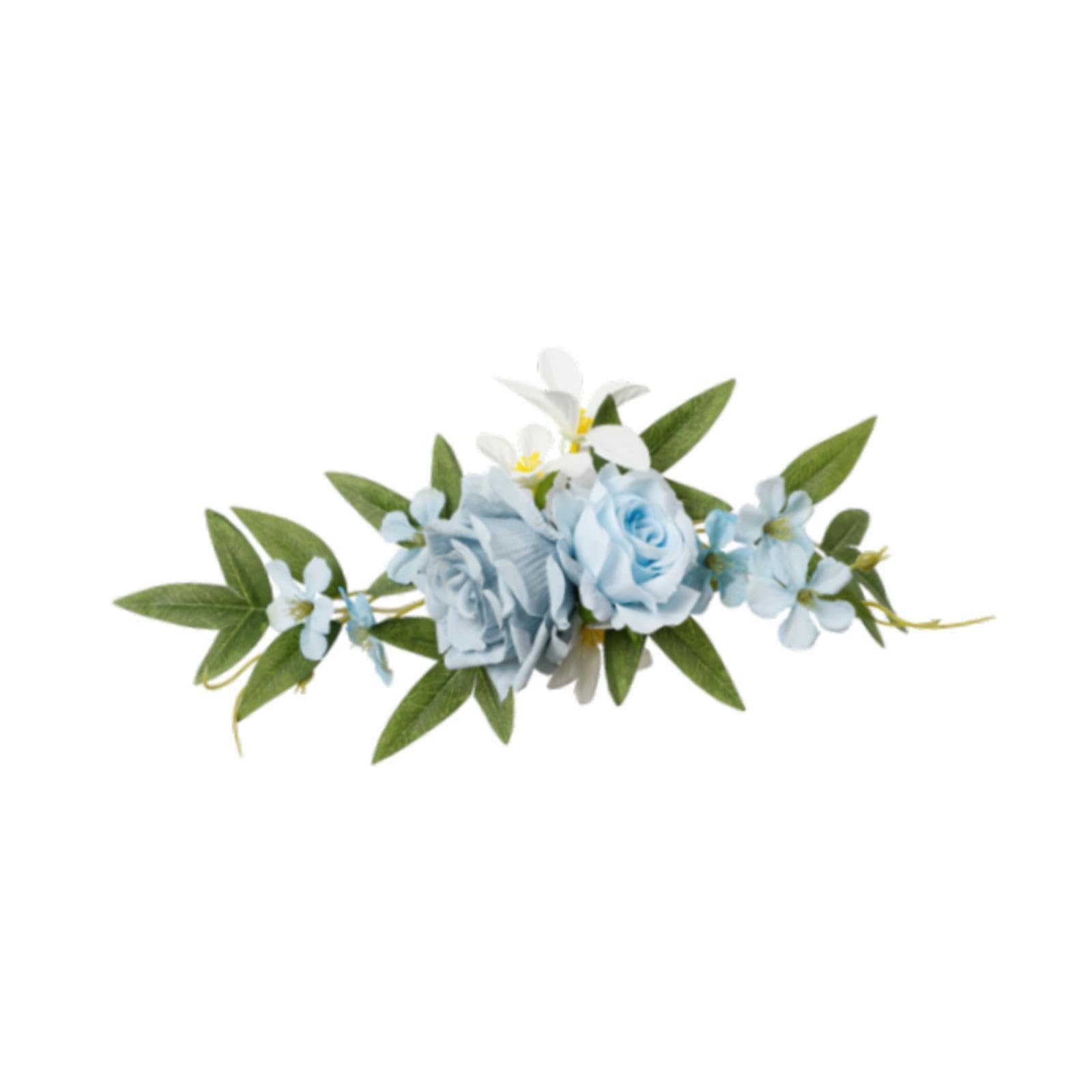 Mophrati Blue Stunning Centerpieces Ceremony Green Leaves Floral Wreath Charming Wedding Arch Flower Swag Decorations Silk Flower Arrangement Garden Decorative Garland, 30X13cm