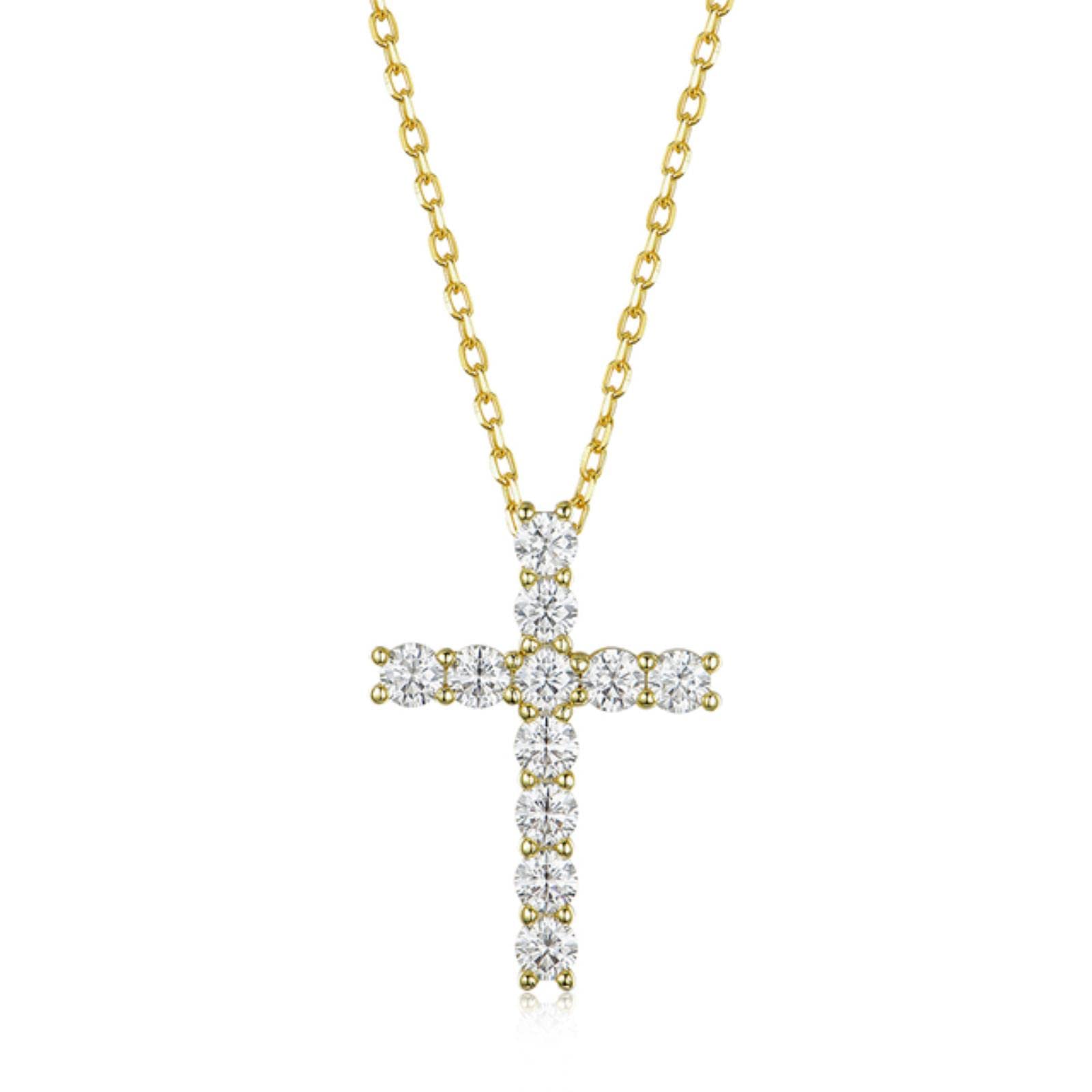 SARGE3mm Round Cut D VVS1 Moissanite Cross Pendants Necklace For Women 925 Sterling Silver Christian Diamond Neck Chain