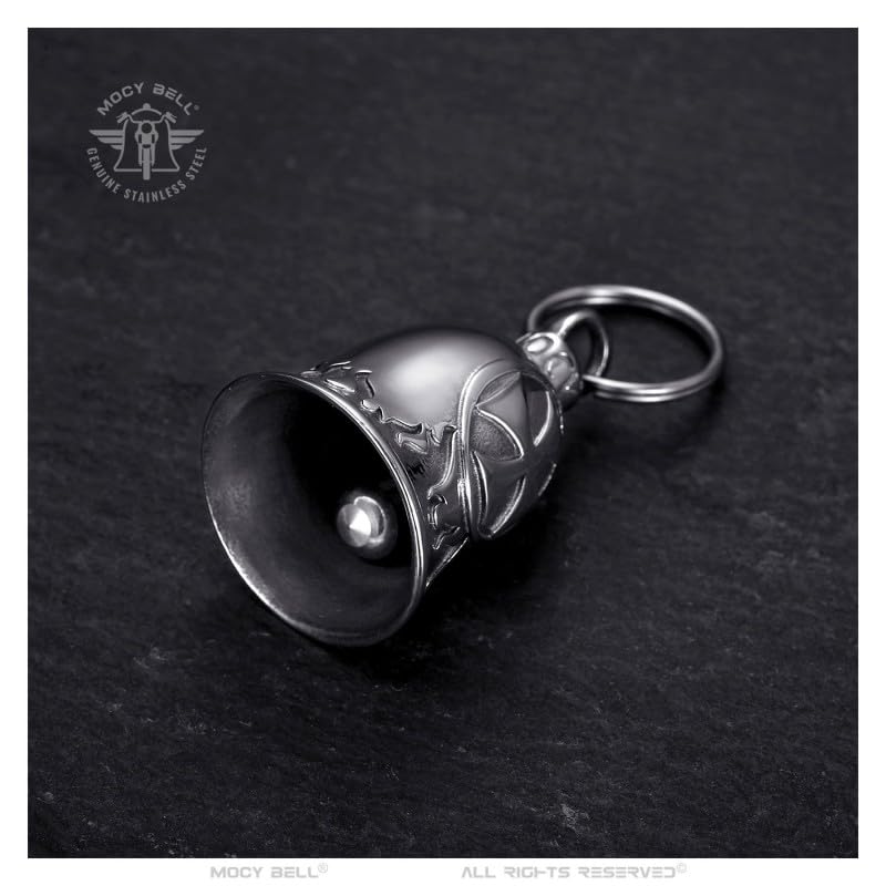 BOBIJOO Jewelry - Campana moto Croce templare portafortuna in acciaio inox Argento