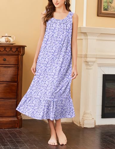 Image of Ekouaer 2 Pack Nightgowns for Women Sleeveless Long Night Gowns Victorian Nightdress with Pockets Soft Ladies Gown