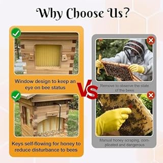 Complete Beekeeping Starter Kit: Self-Flowing Honey Beehive with Observation Window & Honey Spout, Complete Wooden Bee Box with 4 Frames & 6 Trays for Garden Pollinators, Beginner-Friendly