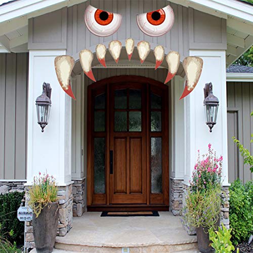 Yeesen Halloween Monster Face Decorations Outdoor, Large Eyes Fangs Halloween Garage Door Decorations Archway Door Window Car Halloween Party Decorations #TOP6
