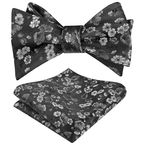 Image of Alizeal Mens 2pcs Floral Bow Tie Set | Self-tied Elegant Pocket Square Set for Wedding