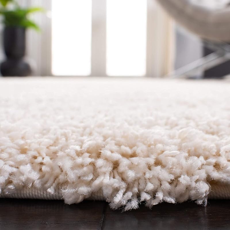 Image of Premium Soft Shaggy Runner Rug for Hallway, Bedroom & Living Room | Modern Geometric Pattern Carpet | Fluffy Bedside Floor Mat | Non-Slip Long Runner for Home Decor [4x6 Feet Ivory]