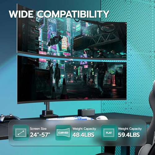 Image of ARES WING Vertical Dual Monitor Mount - 24-57 inch Aluminum Heavy Duty Monitor Arms for 2 Monitors, Fully Adjustable Gas Spring Stacked Monitor Stand with 75 /100 /200 Vesa Mount, Black