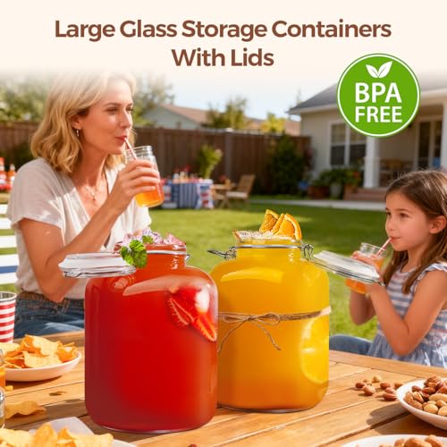Image of ComSaf Square Glass Pantry Jars with Airtight Lids 1.1 Gallon 2 Pack Large | Flour sugar rice, Coffee beans, Sourdough pickling, Pantry organization, Pickling fermenting, Cabinet organization, Snacks