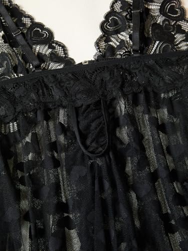 Image of Foxiny Sexy Open Front V Neck Ruffle Sheer Mesh Lace Wireless Babydoll Lingerie Dress with Thong 2 Piece