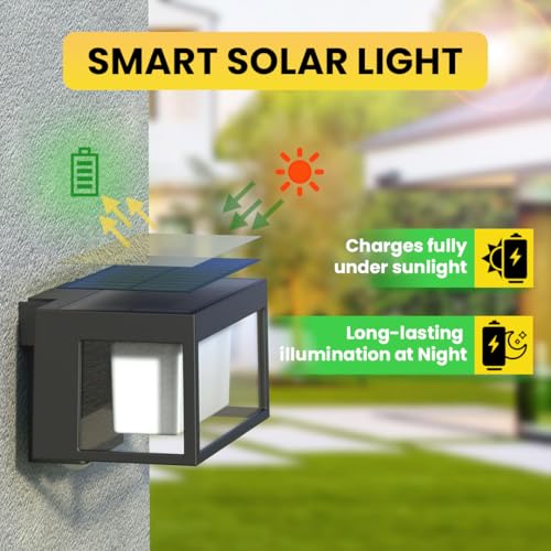 Image of XERGY Glass, Plastic Modern Black Outdoor Solar Wall Light with Motion Sensor, Wall Lanterns Lighting Waterproof for Driveway, Balcony Terrace, Yard