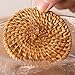 i-lan 6 Pack Real Rattan Round Woven Coasters Set with Holder for Drinks,4 Inch Wicker Round Cup Holders, Handmade Wicker Decorative Coasters for Coffee Table, Drink Cups,Countertop,Wall Décor,Brown