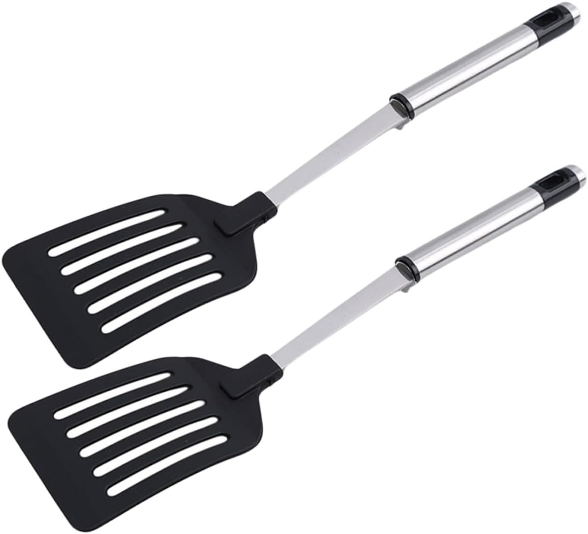 2pcs Stainless Steel Slotted Turner Kitchen Spatulas for Nonstick Cookware for Home Cooking and Grilling