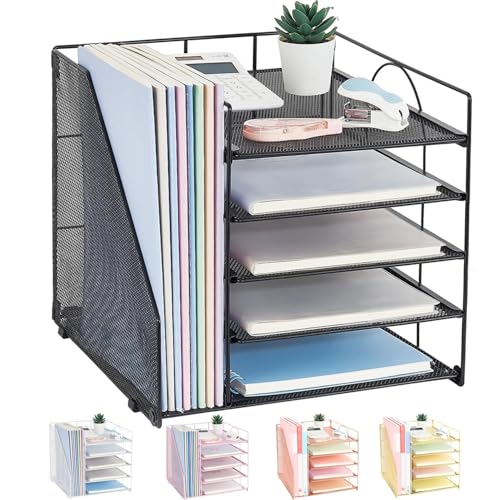 LEKETREE Desk Organizers and Accessories, 5-Tier Paper Letter Tray Organizer with File Holder...