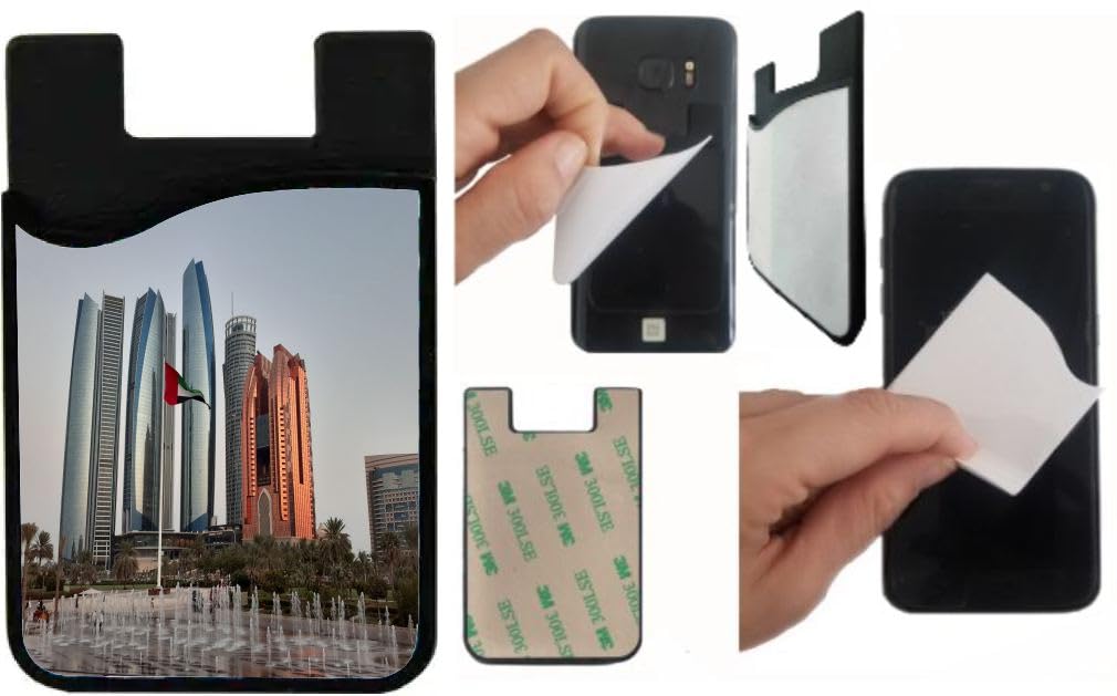 Island Gifting Neoprene Stick-on ID Card Holder for iPhone/Galaxy/Google Android Cases Featuring Image of Modern Buildings in Bahrain, bahr1, cell-sleeve-mas-388