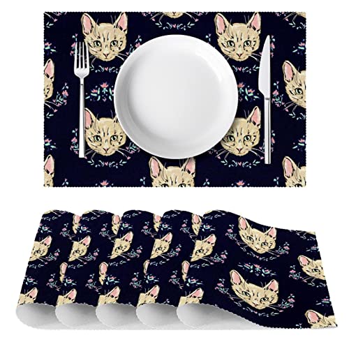 Sets de table bleu foncé motif chat chic et haute protection thermique - 3