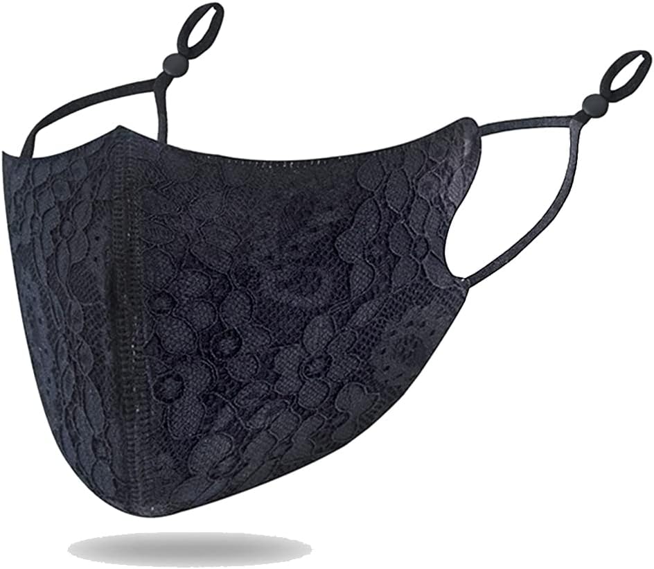 TFTSR Breathable Lace Masquerade Mask for Women,Reusable Cloth Face Mask for Girls,Cute Fashion Cover for Wedding Party,Large (Black)