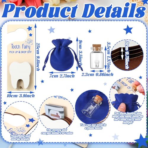 Image of DoubleFill Fairy Tooth Gift Holder Bag Door Hanger Lost Teeth Keepsake Box Tooth Fairy Kit Stores Back to School Gift for Lost Teeth Boy Girl Primary School Classroom Gifts(Classic,Dark Blue)