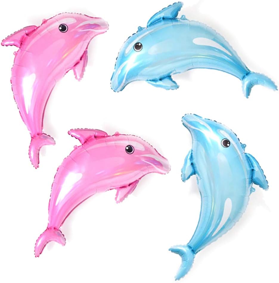 4 pcs Dolphin Foil Balloons, 34inch Large Pink Blue Cute Dolphin Foil Mylar Balloons for Baby Shower Wedding Birthday Party Supply Decorations