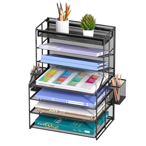 handimp Black 7 Tier Desk File Organizer, Metal Letter Tray...