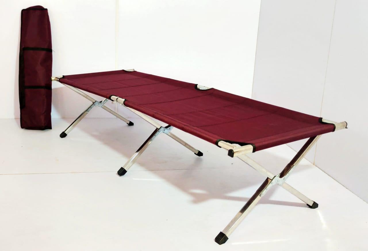 Portable Folding Camping Cot, Military-Style Single Bed, Black, Stainless Steel Frame (Maroon)-image-40