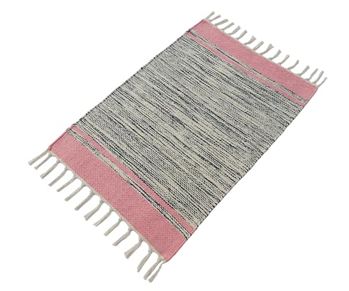 Image of MDZ Hand Woven Cotton Modern Assorted Border Rug | Size: 16 inchx24 inch Inch or 40x60 cm | Color: Assorted Multi | Machine Washable | Eco Friendly | Multi Uses (Combo of 7 Pcs.)