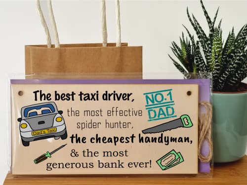 The Plum Penguin Handmade Wooden Hanging Wall Plaque Dad Best Taxi Driver Handyman Generous Bank Novelty Sign - Image 3