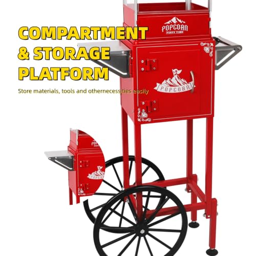 Image of Popcorn Machine with Cart, 10 Oz Kettle Makes Up to 3.5 Gallons, Vintage Popcorn Maker with Storage Cabinet & Scoop, Movie Theater Style Popper for Party, Red