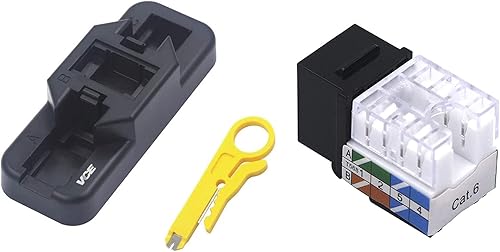 VCE Paquete de 25 insertos de conector Keystone de 90 grados Cat6 RJ45 con soporte combinado Keystone Punch Down y mini cortador de cables