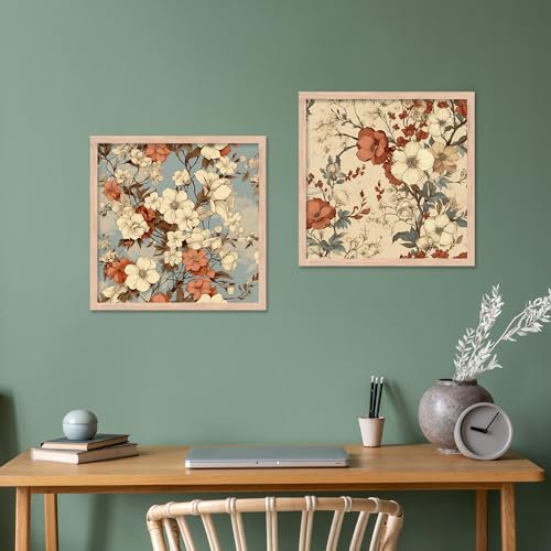 Image of kotart Premium Digital Paintings with Frame for Home Decoration - Floral Painting for Living Room Bedroom Office Room Decor - Painting for Wall Decoration - Set of 2 Multicolor paintings (13x13 inch, B)