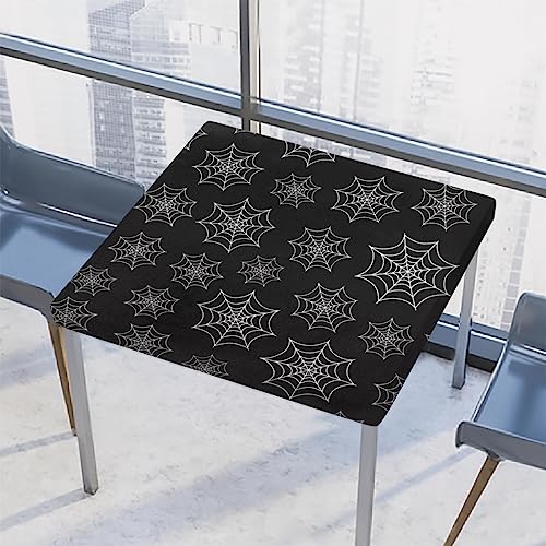 Halloween Tablecloth with Elastic Edge, Halloween Table Cloth Black Spider Waterproof Square Fitted Tablecloth, Wipeable Washable Tablecloths for Dining Kitchen Party Indoor Patio Table 46 x 46 Inch