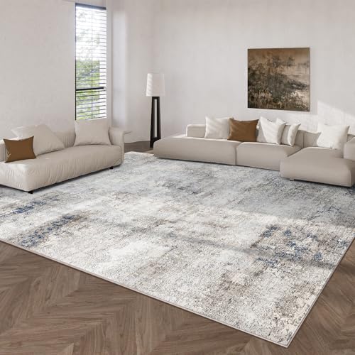 Washable Living Room Area Rugs: 9'x12' Large Area Rug Stain Resistant Distressed Abstract Rug Non Slip Low Pile Faux Wool Soft Area Rug for Bedroom Bedside Indoor Farmhouse Kids Playroom Dining Room