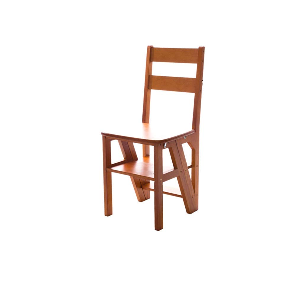 Taburete de madera para cocina y escaleras blancas para alcanzar estantes altos