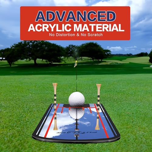 Golf Putting Mirror with 6 Tees, Putting Mirror Training Aid for Golf Practice Putting Trainer, Golf Gifts for Men