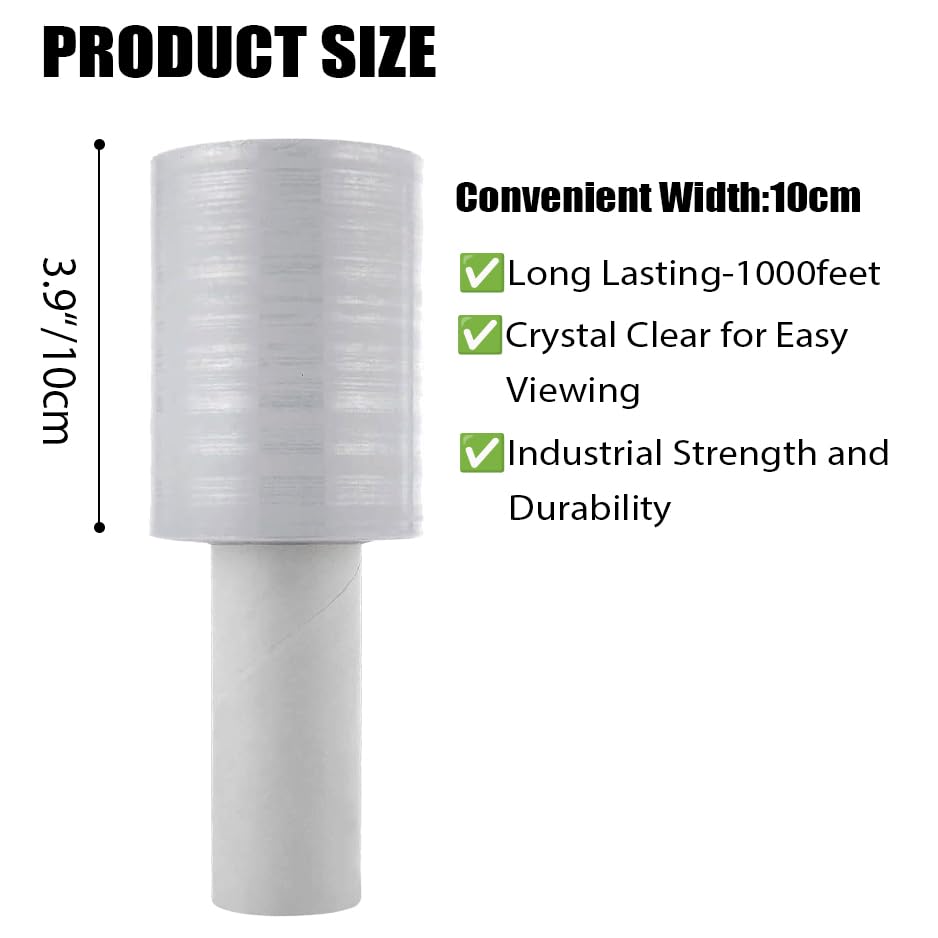 2 Pack Stretch Wrap Film with Handle,4 inch X 1000Ft 80 Guage Industrial Mini Stretch Wrap Film, Self-Adhesive Plastic Wrap for Packing,Moving